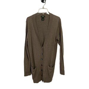 Eddie Bauer Womens Cardigan Sweater Sz L Cotton Cashmere Brown Button Up